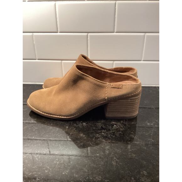 Toms Women's Leila Suede Leather Slip on Block Heel Mules Comfy Tan Size W8.5 - Picture 4 of 11